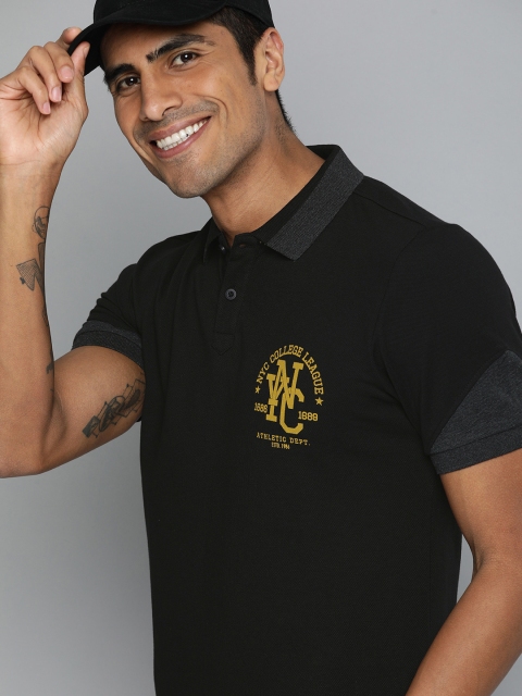 

HERE&NOW Men Black Solid Polo Collar T-shirt