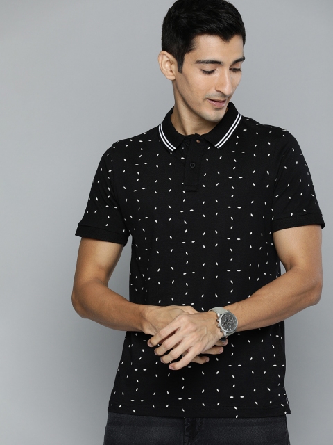

HERE&NOW Men Black Printed Polo Collar T-shirt