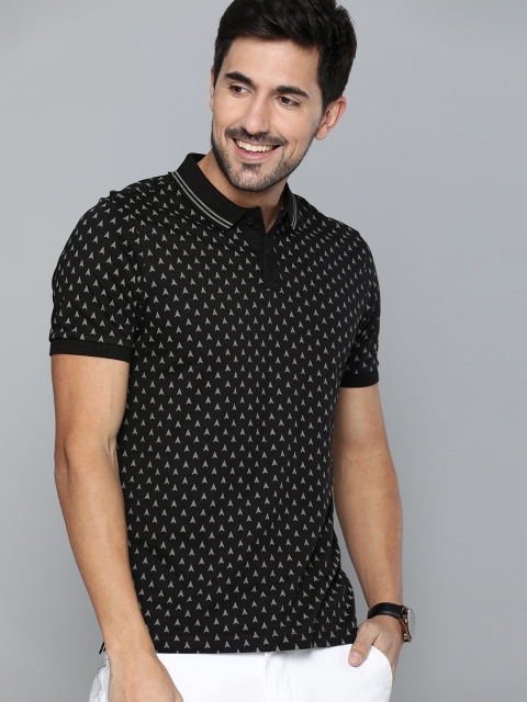 

HERE&NOW Men Black Printed Polo Collar T-shirt