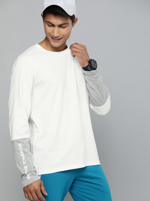 

HERE&NOW Men White Solid Round Neck T-shirt With Printed Sleeves