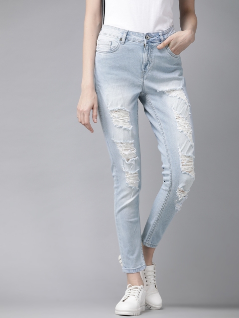 

Roadster Women Blue Skinny Fit Mid-Rise Mildly Distressed Cropped Stretchable Jeans