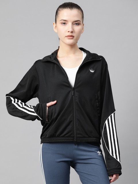 

ADIDAS Originals Women Black Solid Track Bomber Jacket with Brand Logo Applique Detail