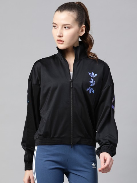

ADIDAS Originals Women Black Large Logo Print Track Bomber Jacket