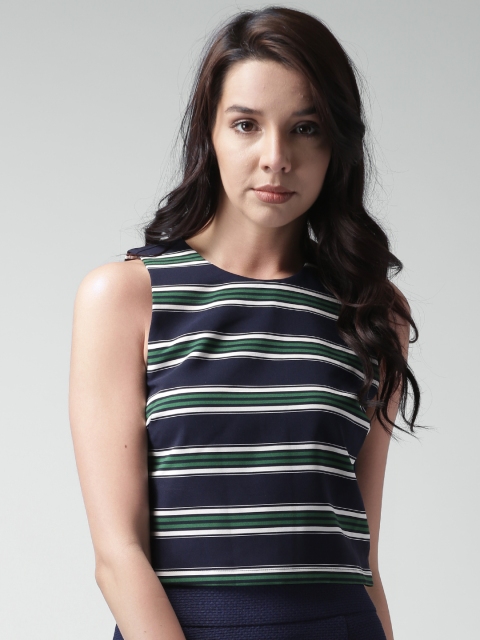 

FOREVER 21 Navy & Green Striped Crop Top, Navy blue