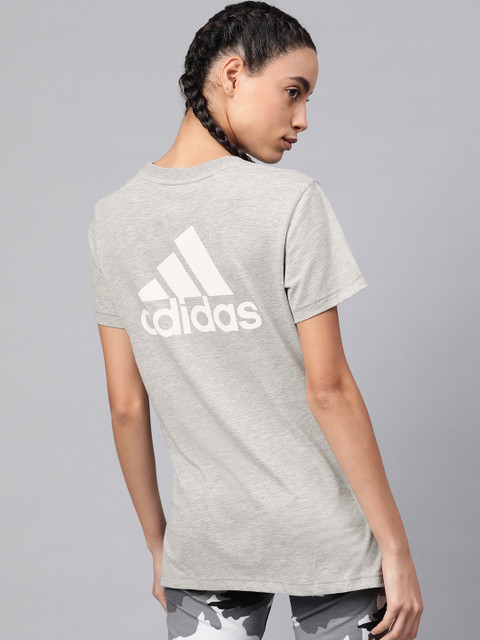 

ADIDAS Women Grey Melange Printed Back Go To Training T-shirt
