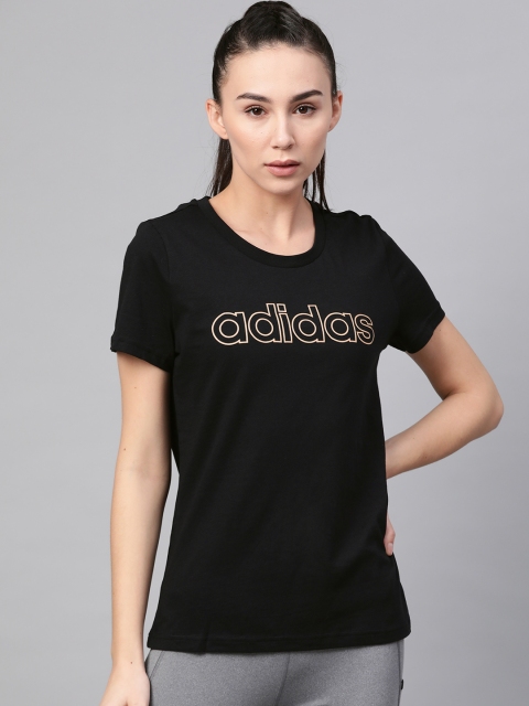 

ADIDAS Women Black Essentials Branded Printed Round Neck Training T-shirt