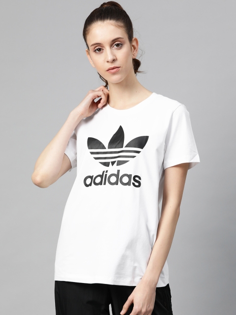 

ADIDAS Originals Women White & Black Brand Logo Printed Trefoil T-shirt