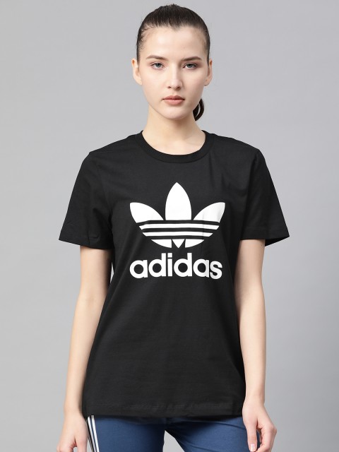 

ADIDAS Originals Women Black & White Brand Logo Printed Trefoil T-shirt