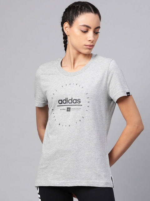 

ADIDAS Women Grey Melange Printed Pure Cotton Circular Graphic Clock T-shirt