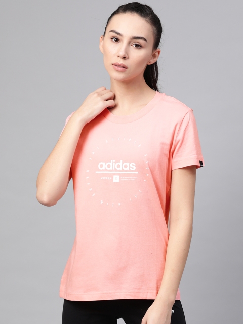 

ADIDAS Women Pink & White Clock Print Round Neck T-shirt