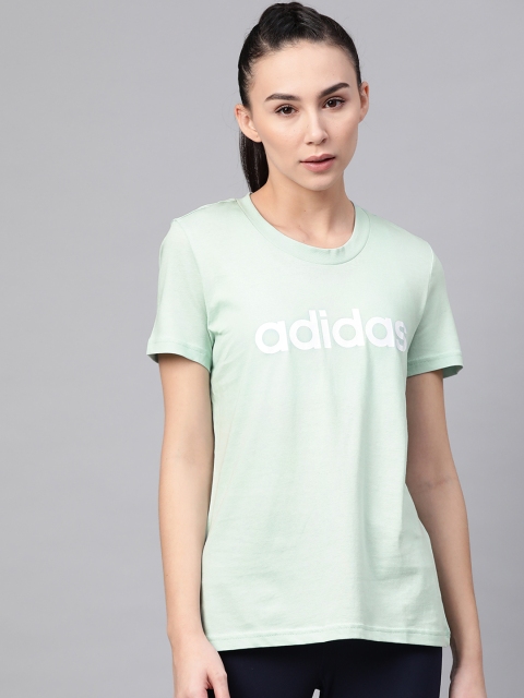 

ADIDAS Women Green & White Essential Linear Printed Round Neck T-shirt