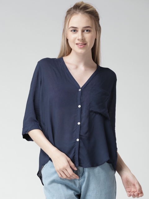 

FOREVER 21 Navy Semi-Sheer Crossover Back Top, Navy blue