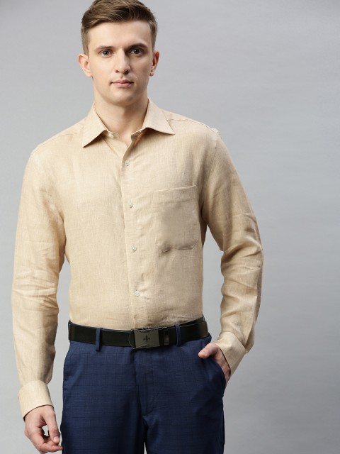 

Louis Philippe Men Beige Regular Fit Solid Formal Linen Shirt