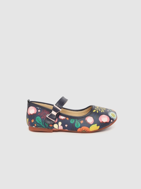 

YK Girls Navy Blue & Mustard Yellow Floral Print Mary Jane