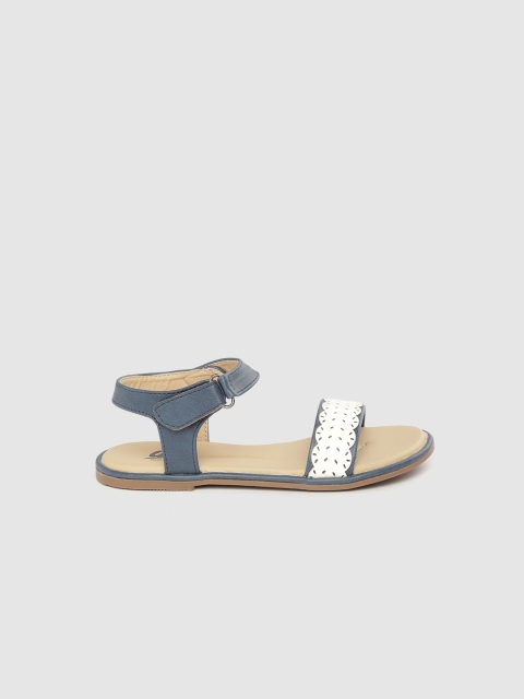 

YK Girls White & Navy Colourblocked Open Toe Flats with Laser Cuts