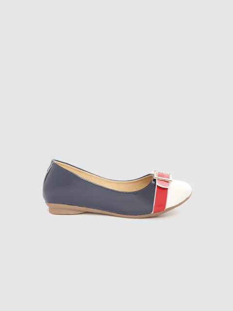 

YK Girls Navy & White Colourblocked Ballerinas with Buckle Detail, Navy blue