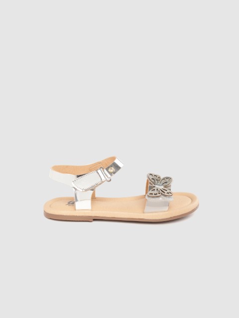

YK Girls Silver-Toned Butterfly Applique Open Toe Flats