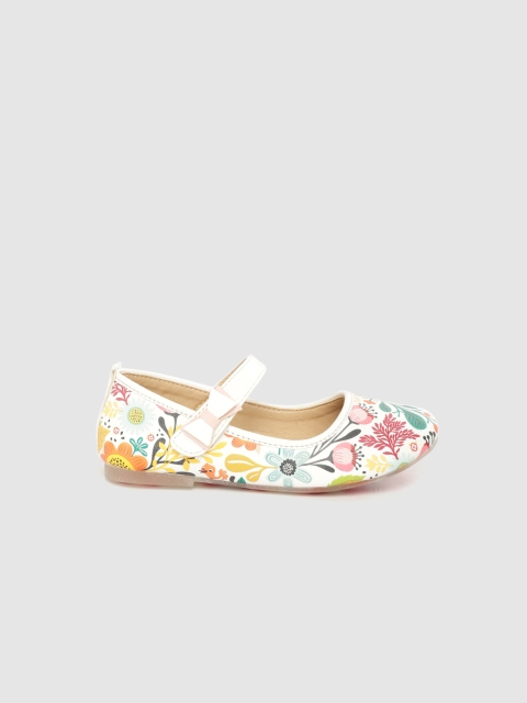 

YK Girls White & Pink Floral Print Mary Janes
