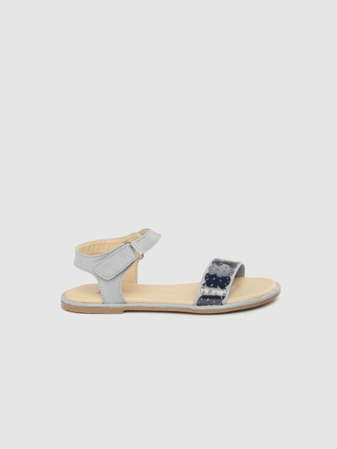 

YK Girls Navy & Grey Colourblocked Open Toe Flats with Laser Cuts, Navy blue