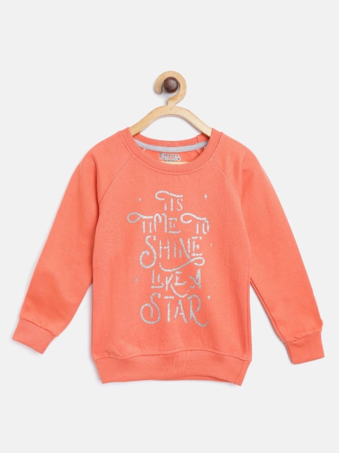 

Eteenz Girls Coral Orange & Silver Typography Print Sweatshirt
