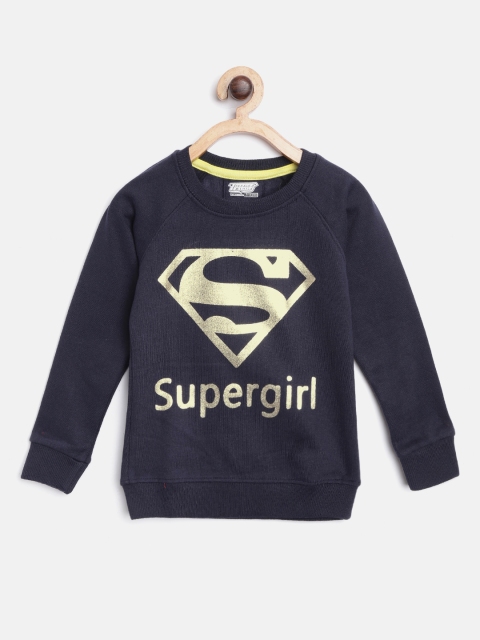 

Eteenz Justice League Girls Navy & Golden Super Girl Print Sweatshirt, Navy blue