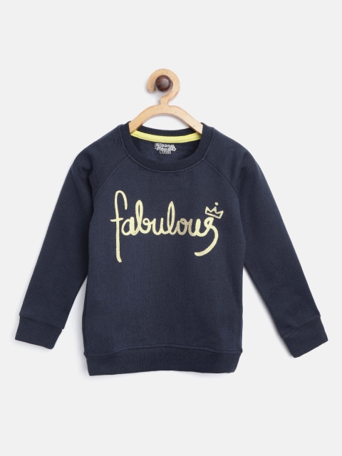 

Eteenz Girls Navy & Golden Typography Print Sweatshirt, Navy blue
