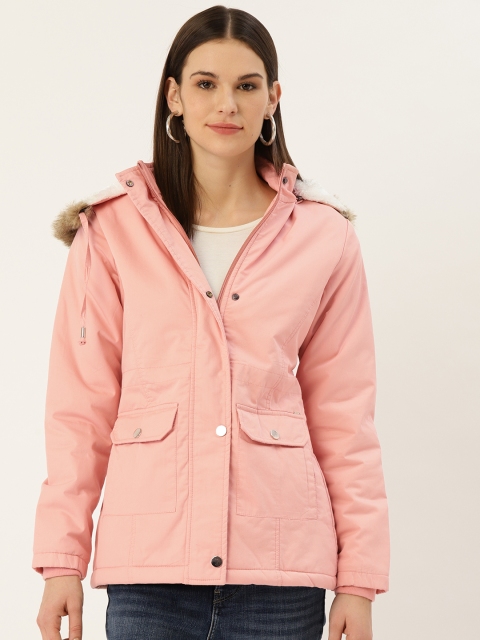 

Okane Women Pink Solid Hooded Parka Jacket
