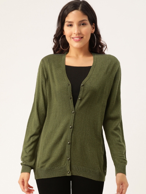 

Okane Women Olive Green Solid Cardigan