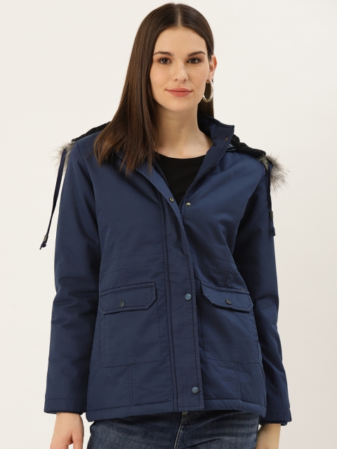

Okane Women Navy Blue Solid Hooded Parka Jacket