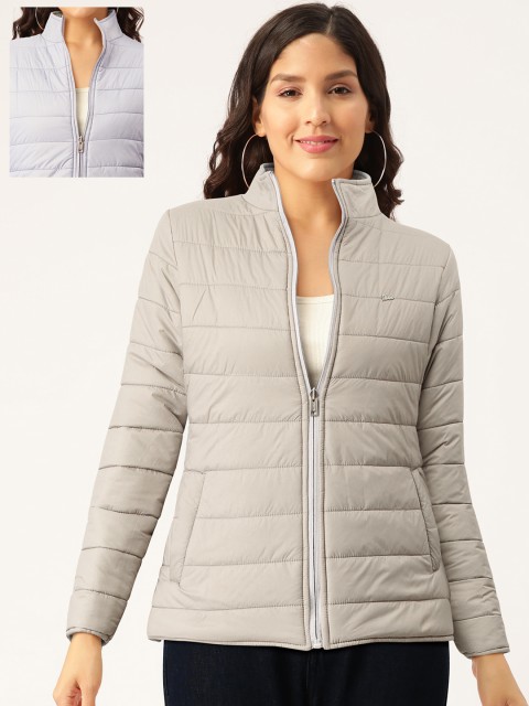 

Okane Women Grey & Blue Solid Reversible Padded Jacket