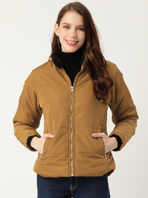 

Okane Women Mustard Brown Solid Hooded Padded Jacket