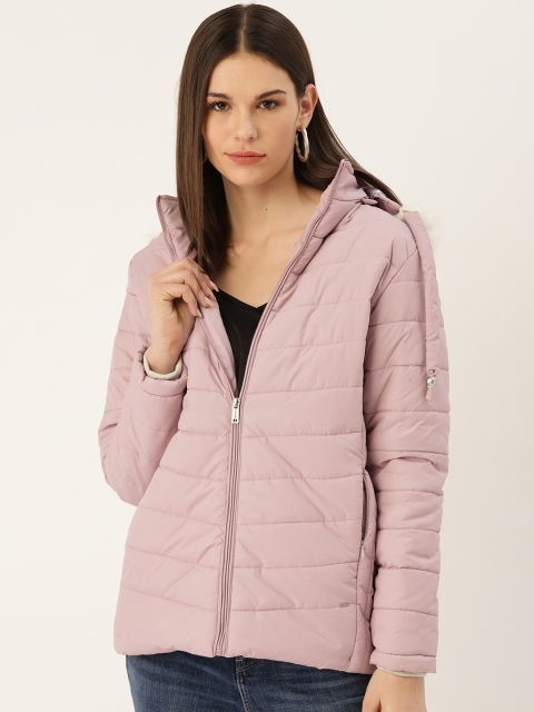 

Okane Women Dusty Pink Solid Detachable Hood Padded Jacket