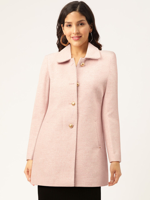 

Okane Women Dusty Pink Tweed Weave Self Design Hip Length Overcoat