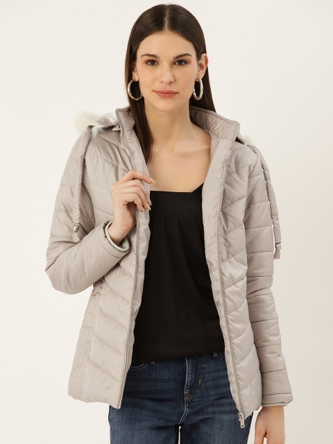 

Okane Women Grey Solid Hooded Parka Jacket