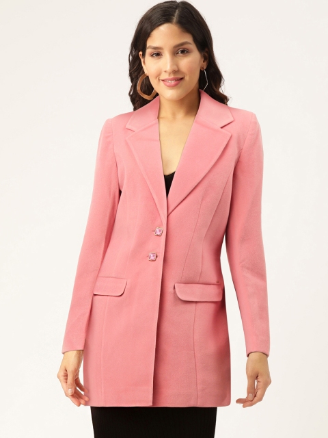 

Okane Women Pink Solid Hip Length Overcoat