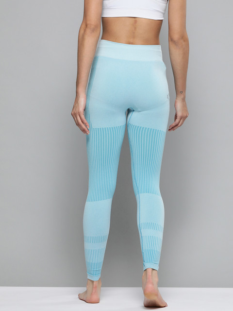 

HRX by Hrithik Roshan Women Blue Rapid-Dry Anti-Microbial Seamless Patterned Yoga Tights