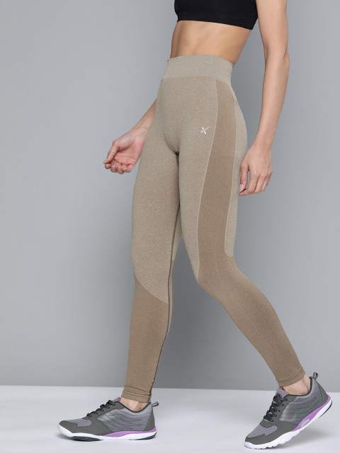 

HRX by Hrithik Roshan Women Taupe Skinny Fit Colourblocked Training Tights