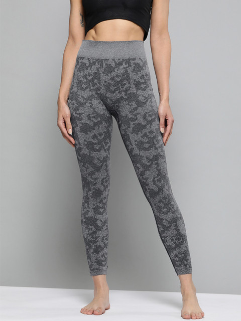

HRX by Hrithik Roshan Women Charcoal Grey Rapid-Dry Seamless Patterned Yoga Tights