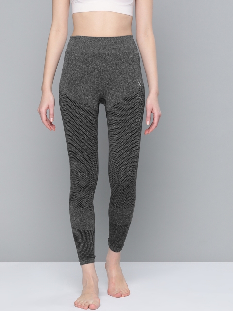 

HRX by Hrithik Roshan Women Charcoal Grey & Black Self Design Yoga Tights