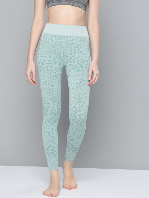 

HRX by Hrithik Roshan Women Sea Green Leopard Printed Yoga Tights
