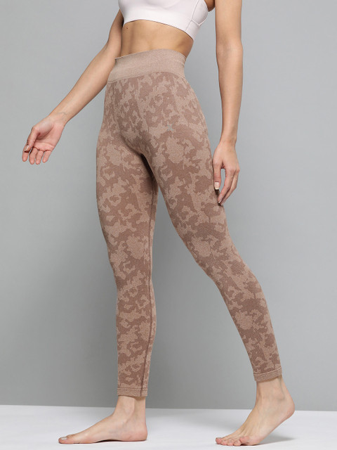 

HRX by Hrithik Roshan Women Brown Rapid-Dry Seamless High-Rise Patterned Yoga Tights