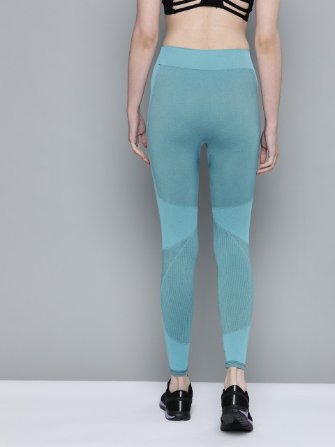 

HRX by Hrithik Roshan Women Black & Black Rapid-Dry Patterned Running Tights, Blue