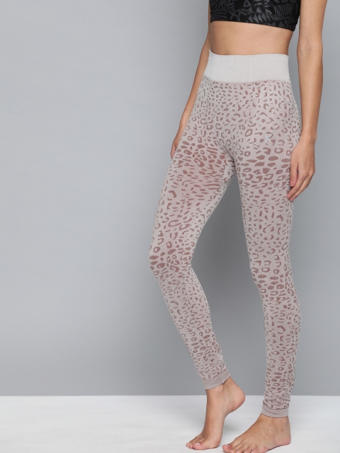 

HRX by Hrithik Roshan Women Grey & Brown Printed Skinny Fit Yoga Tights
