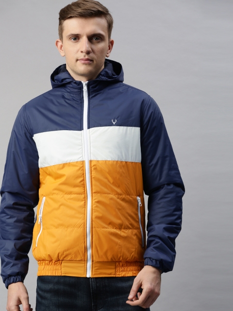 

Allen Solly Men Navy Blue & Yellow Colourblocked Padded Jacket