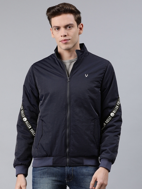 

Allen Solly Sport Men Navy Blue Solid Bomber Jacket with Printed Taping Detail