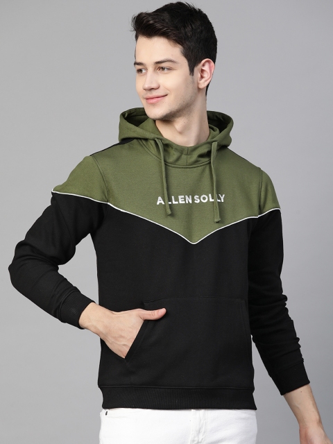 

Allen Solly Sport Men Olive Green & Black Colourblocked Hooded Sweatshirt