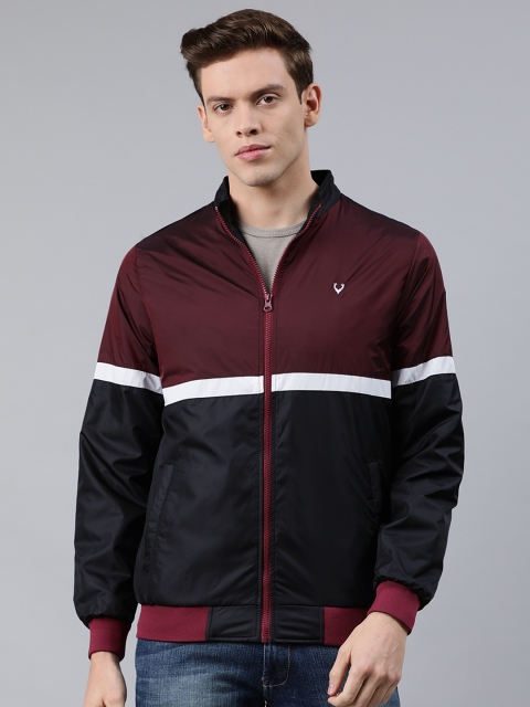 

Allen Solly Men Black & Maroon Colourblocked Bomber Jacket