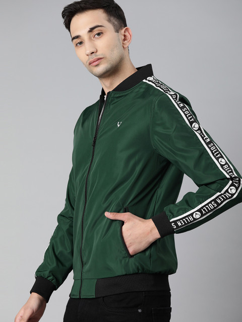 

Allen Solly Sport Men Green Solid Bomber Jacket with Side Stripes