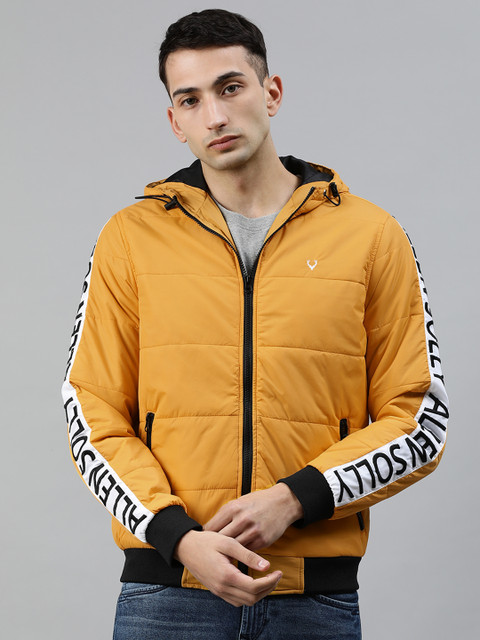 

Allen Solly Men Yellow Solid Hooded Bomber Jacket with Taping Detail