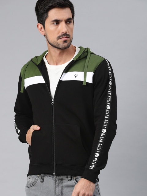 

Allen Solly Sport Men Black & Green Colourblocked Hooded Front-Open Sweatshirt